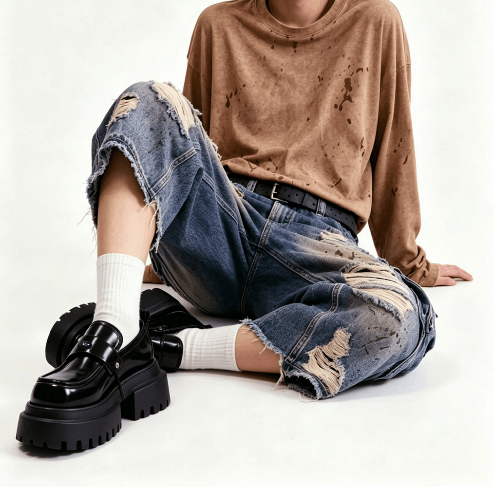 Gothic Black Chunky Platform Loafers with Eye Detail