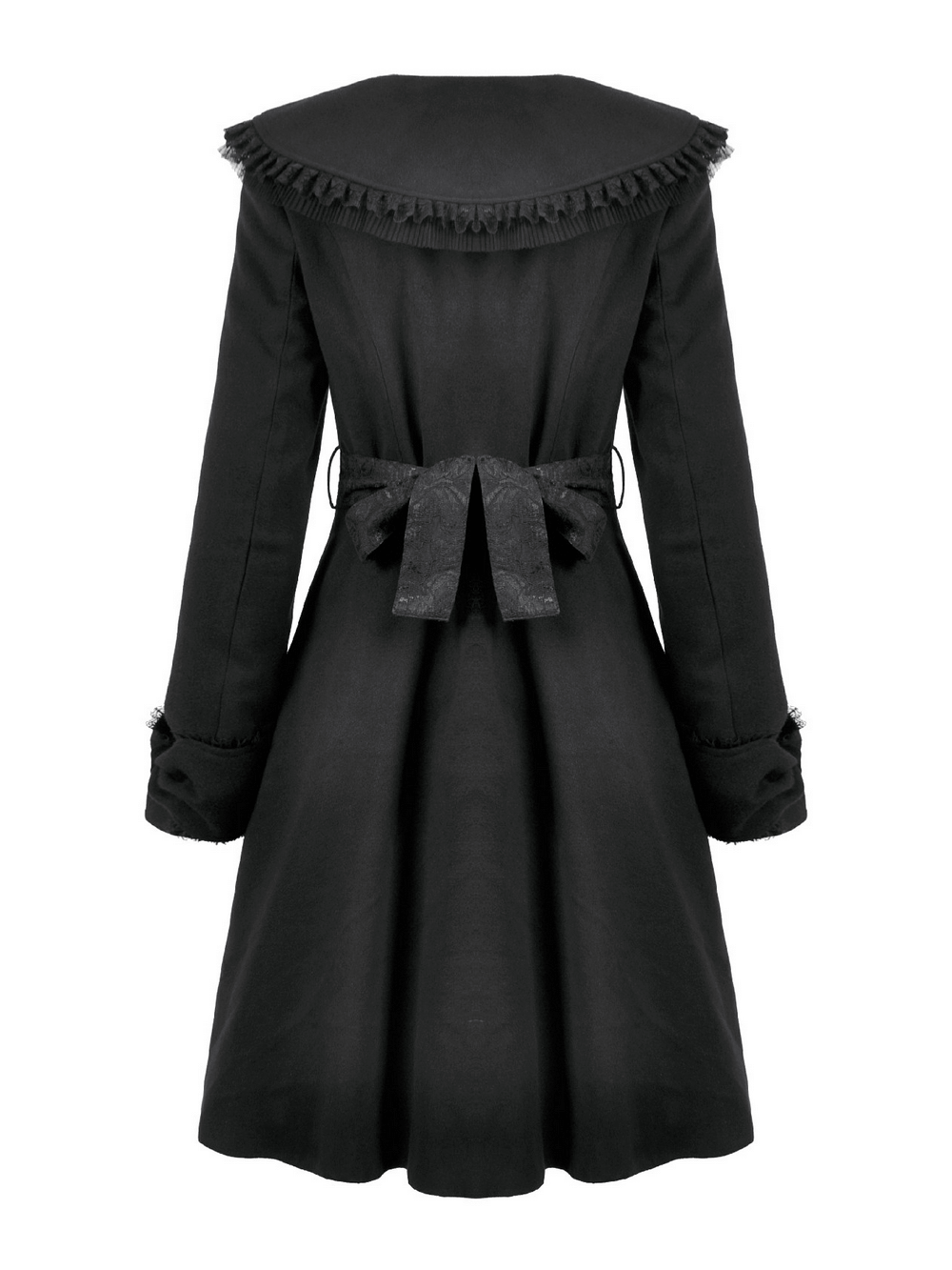Gothic Black Coat with Lace Collar and Bow Detail