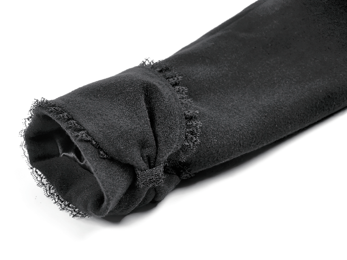 Gothic Black Coat with Lace Collar and Bow Detail