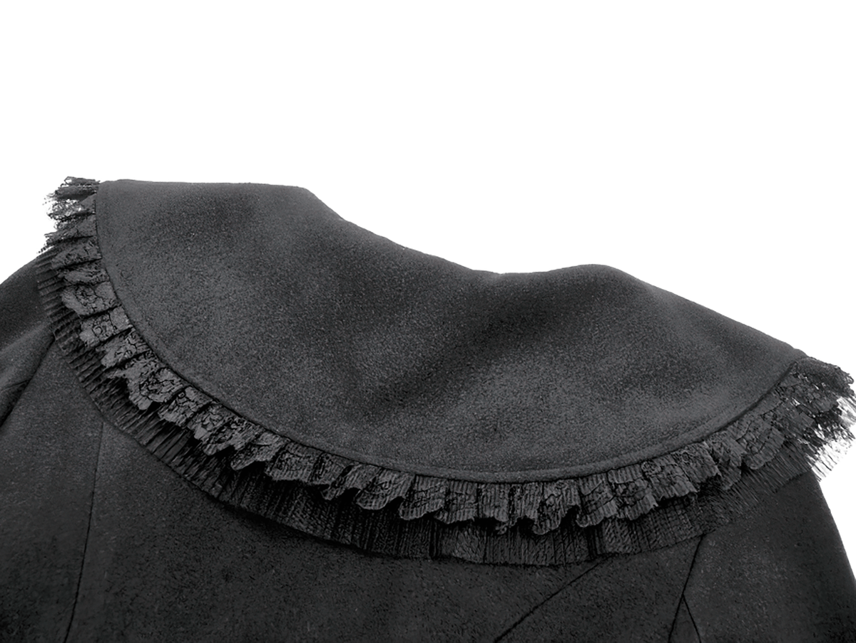 Gothic Black Coat with Lace Collar and Bow Detail