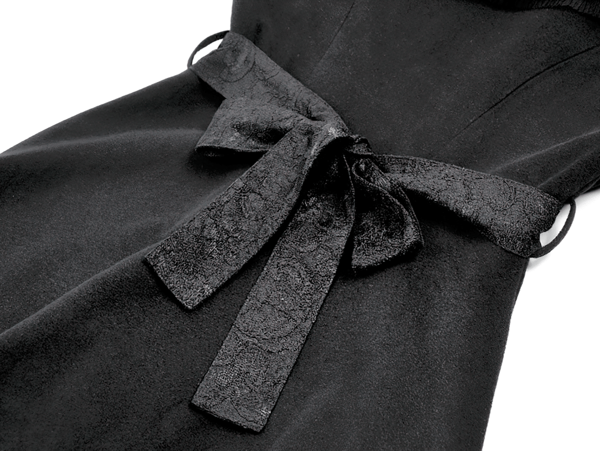 Gothic Black Coat with Lace Collar and Bow Detail