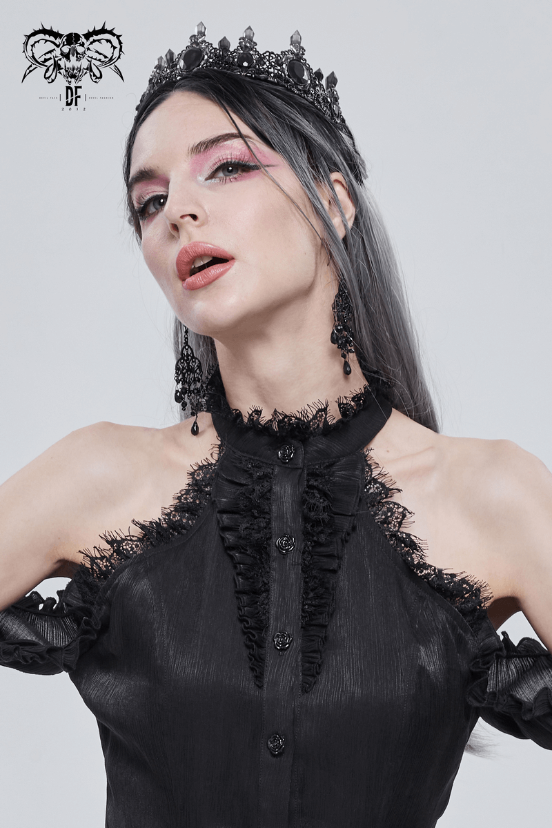 Gothic Black Crystal Stone Crown / Retro Delicate Women's Tiara / Ladies Headdress