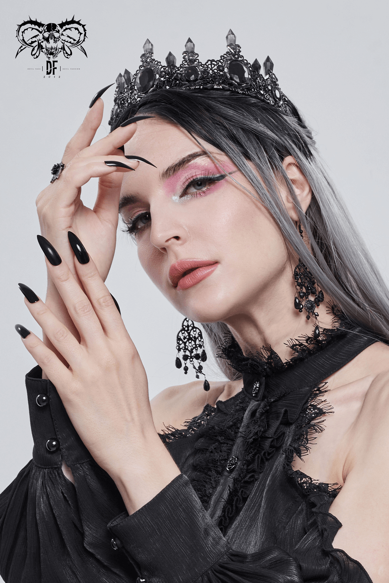 Gothic Black Crystal Stone Crown / Retro Delicate Women's Tiara / Ladies Headdress