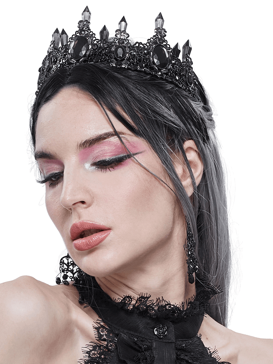 Gothic Black Crystal Stone Crown / Retro Delicate Women's Tiara / Ladies Headdress