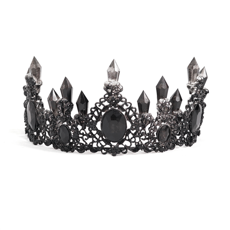 Gothic Black Crystal Stone Crown / Retro Delicate Women's Tiara / Ladies Headdress