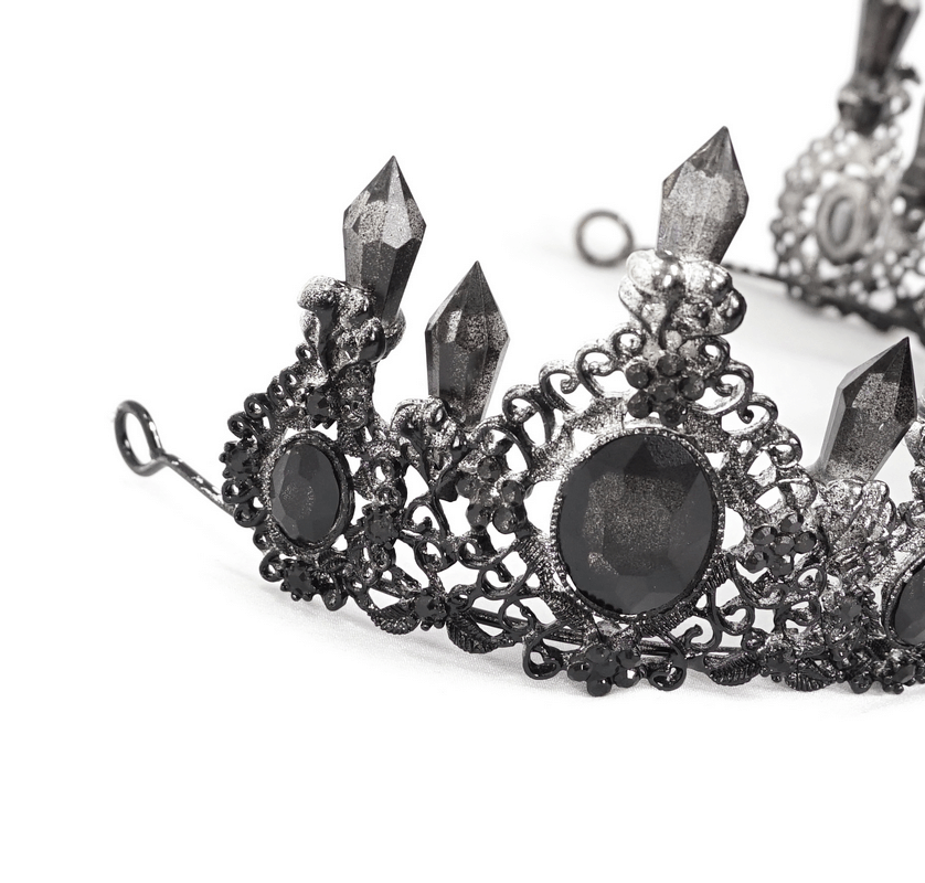 Gothic Black Crystal Stone Crown / Retro Delicate Women's Tiara / Ladies Headdress