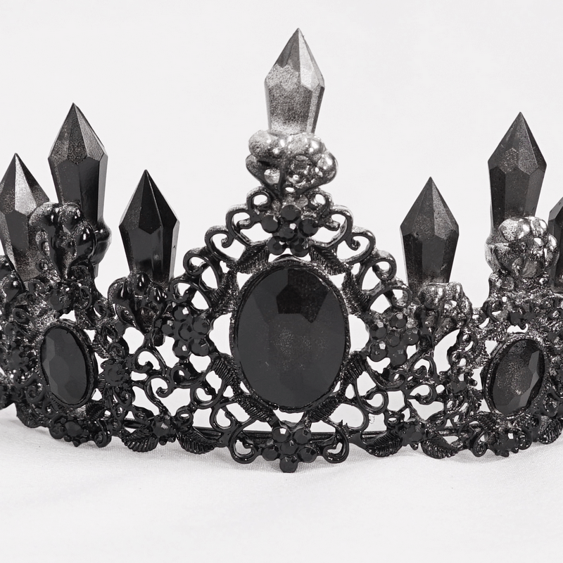 Gothic Black Crystal Stone Crown / Retro Delicate Women's Tiara / Ladies Headdress