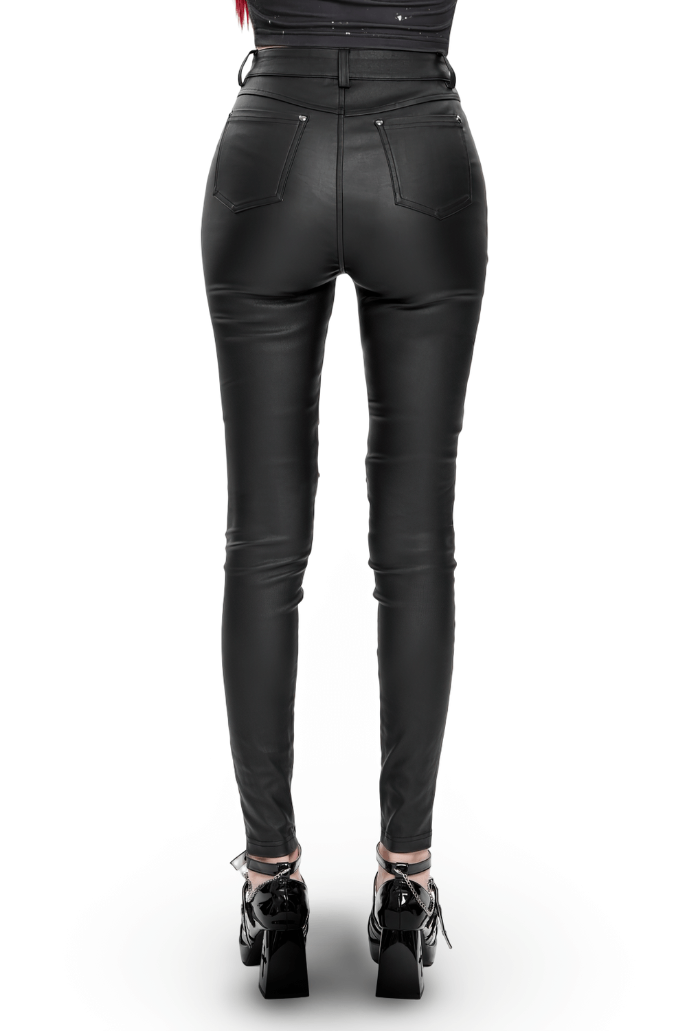 Gothic Black Faux Leather Pants with Lace Up Straps