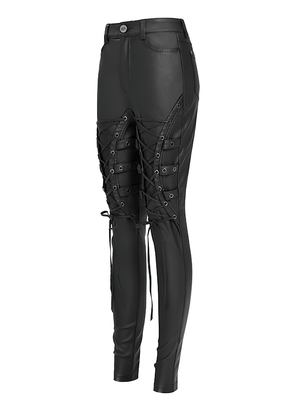 Gothic Black Faux Leather Pants with Lace Up Straps
