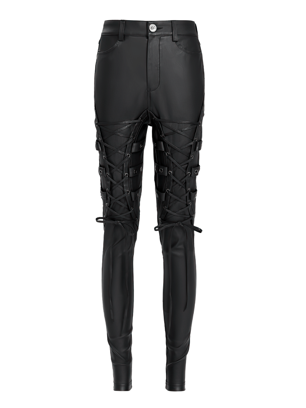 Gothic Black Faux Leather Pants with Lace Up Straps