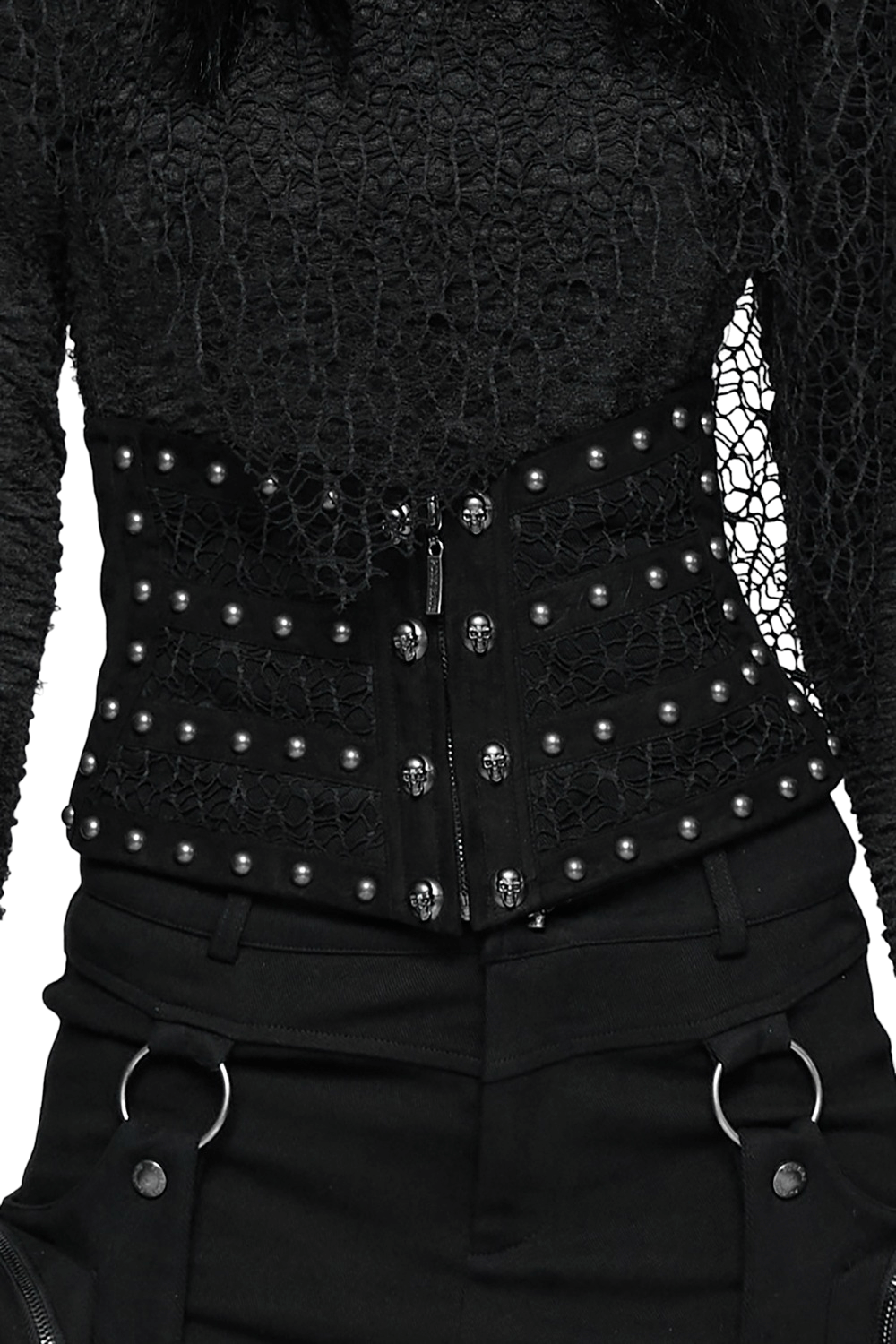 Gothic Black Lace and Rivet Waist Cincher Corset