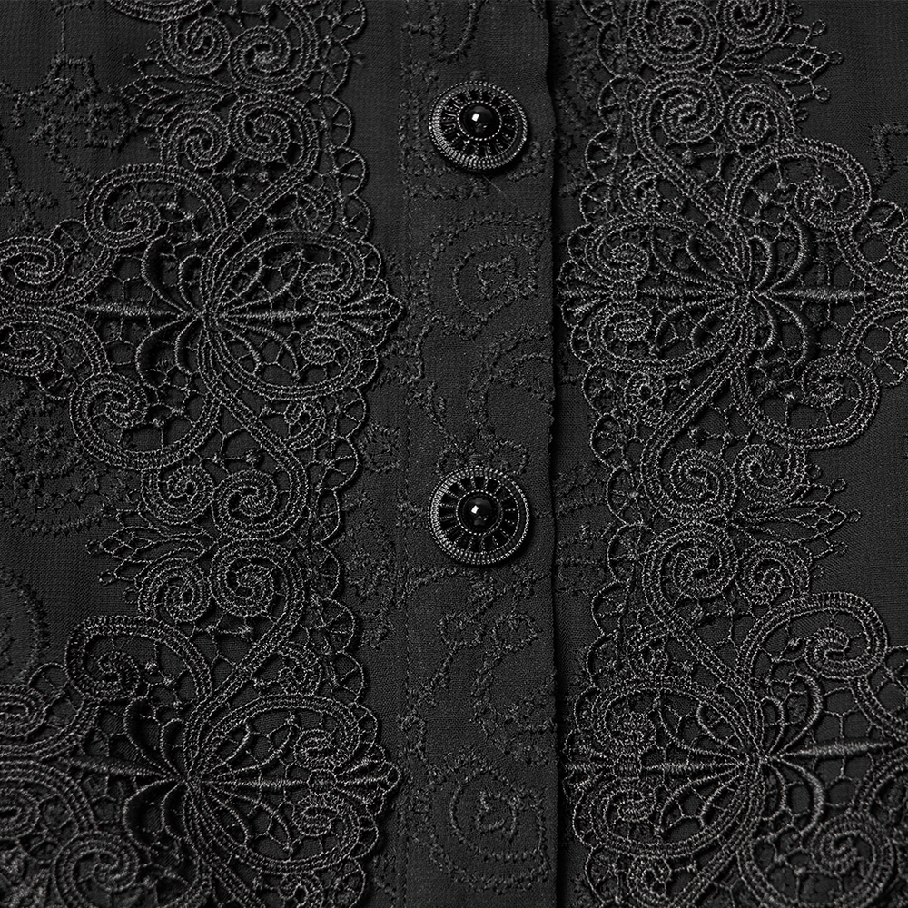 Gothic Black Lace Chiffon Blouse with Corset Back