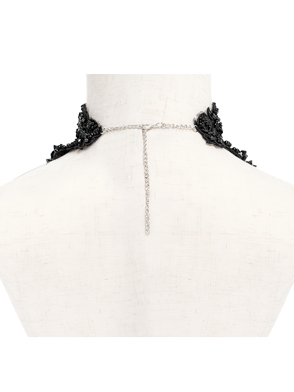 Gothic Black Lace Choker Necklace with Beaded Chains
