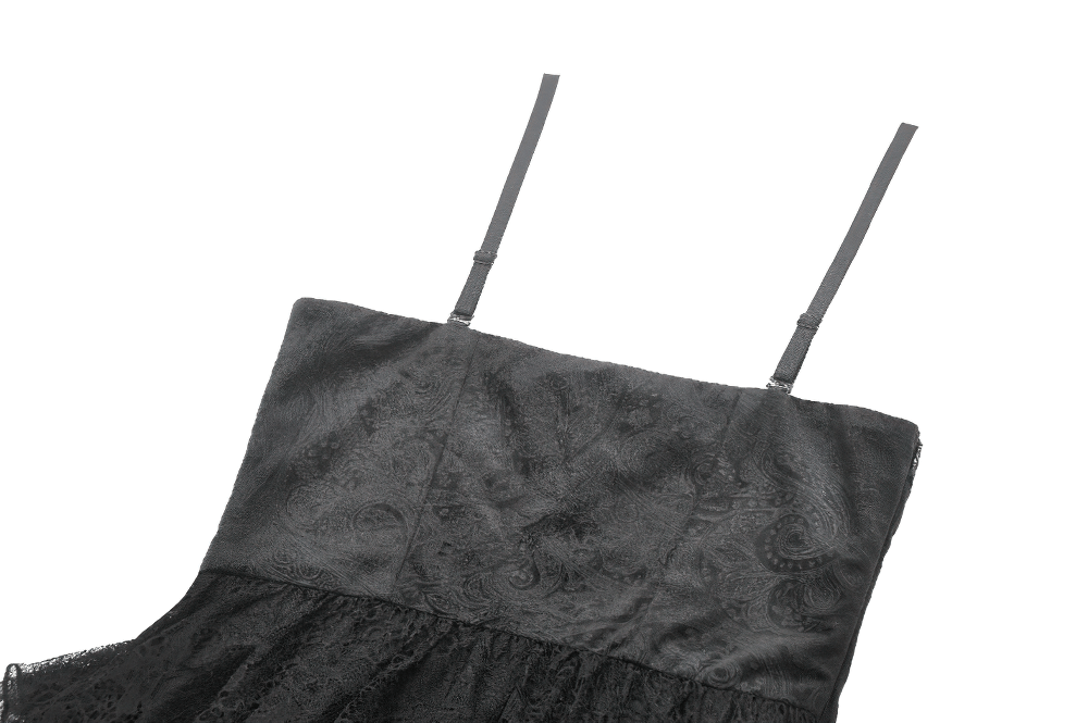 Gothic Black Lace Dress with Corset Bodice and Tiers