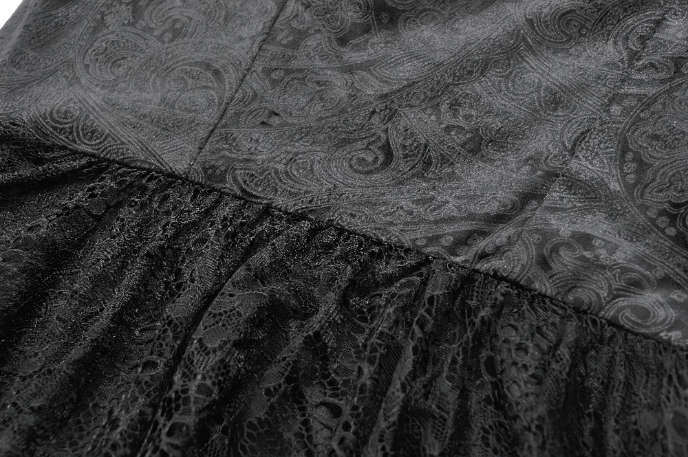 Gothic Black Lace Dress with Corset Bodice and Tiers