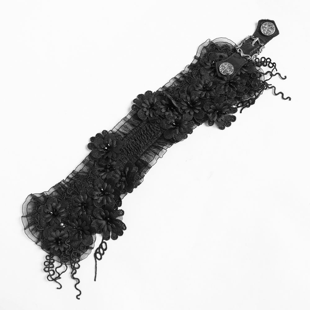 Gothic Black Lace Floral Choker with Silver Clasps
