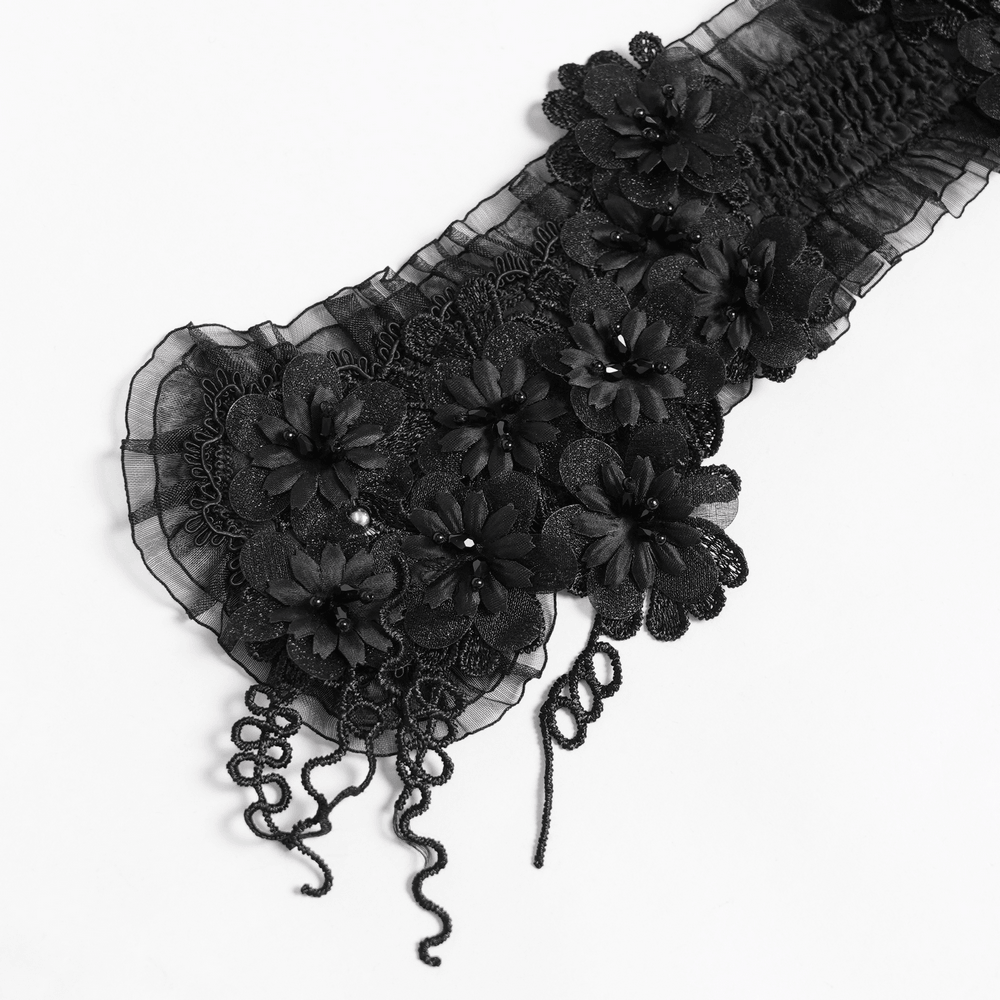 Gothic Black Lace Floral Choker with Silver Clasps