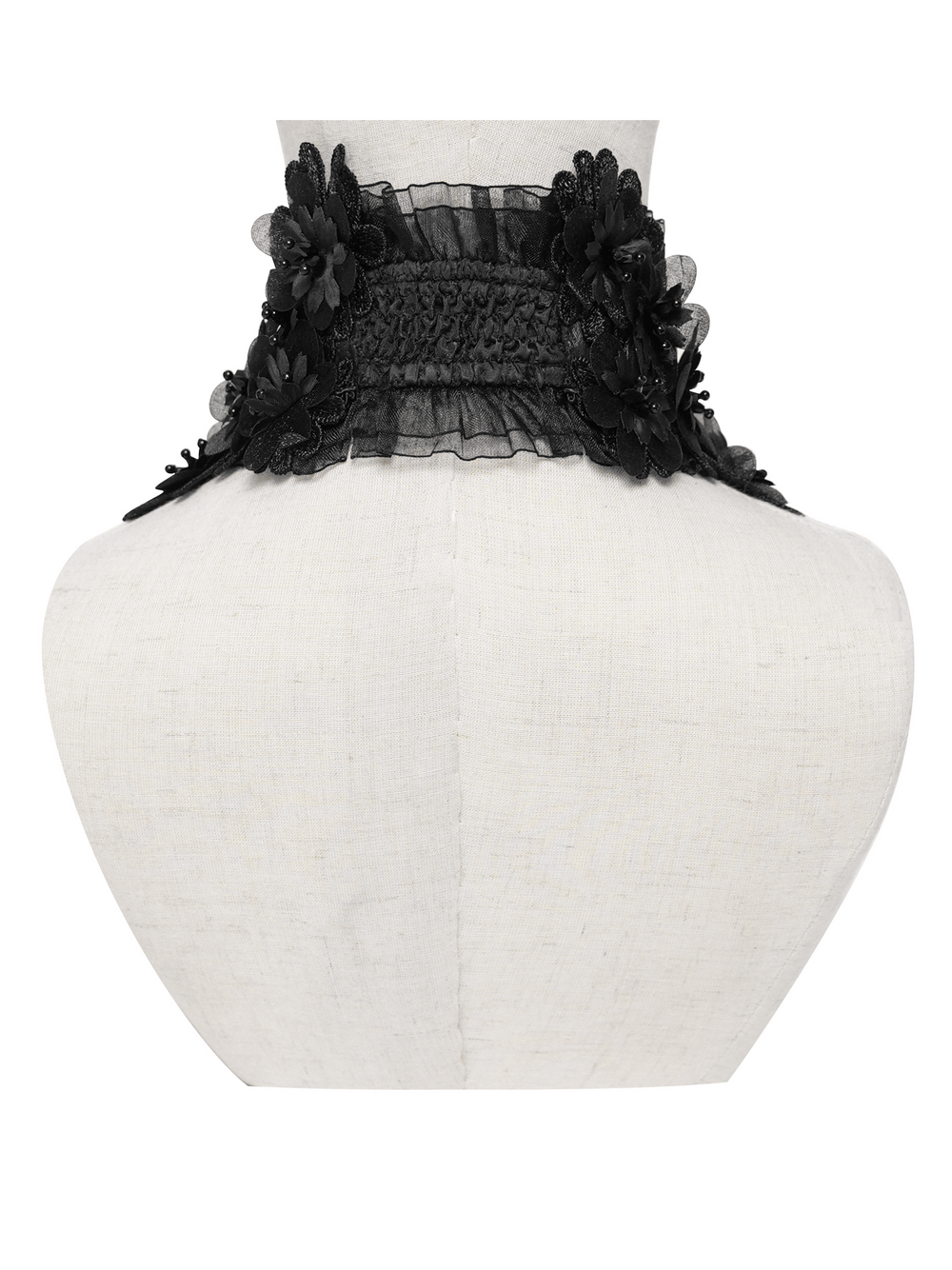 Gothic Black Lace Floral Choker with Silver Clasps