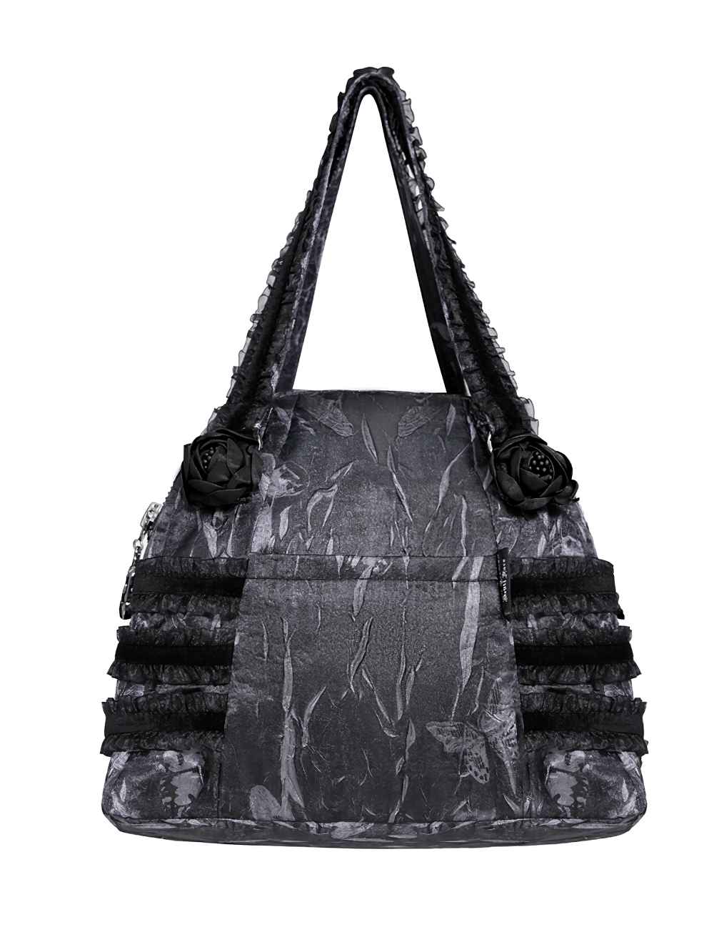 Gothic Black Lace Handbag with Cross and Rose Details