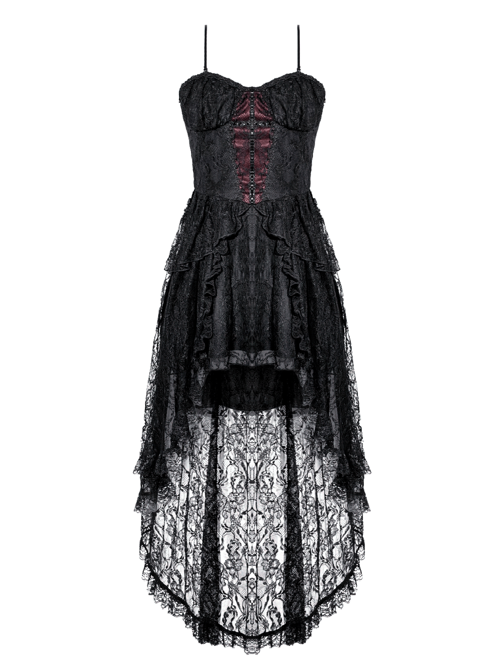 Gothic Black Lace High Low Dress with Corset Bodice