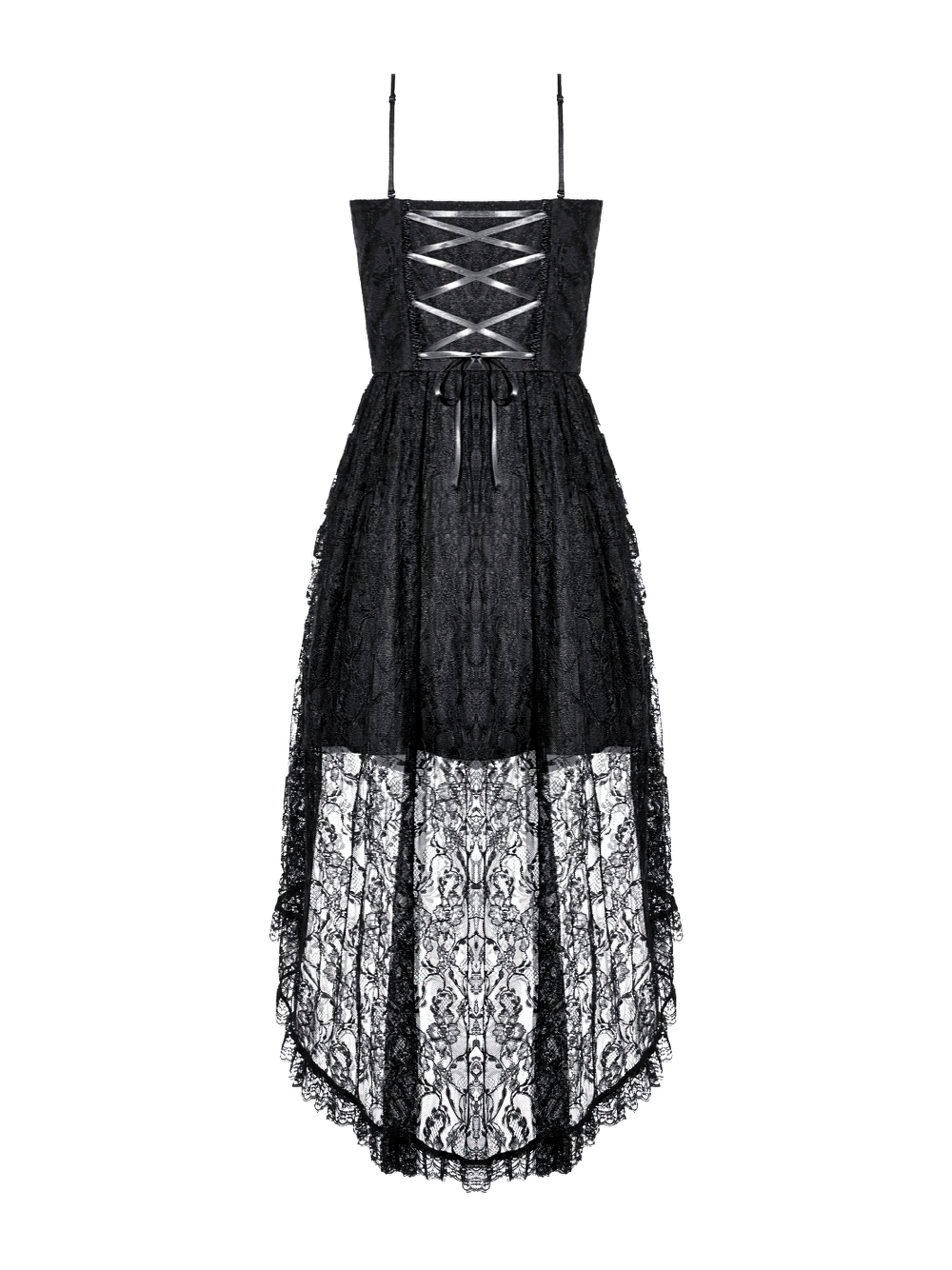 Gothic Black Lace High Low Dress with Corset Bodice