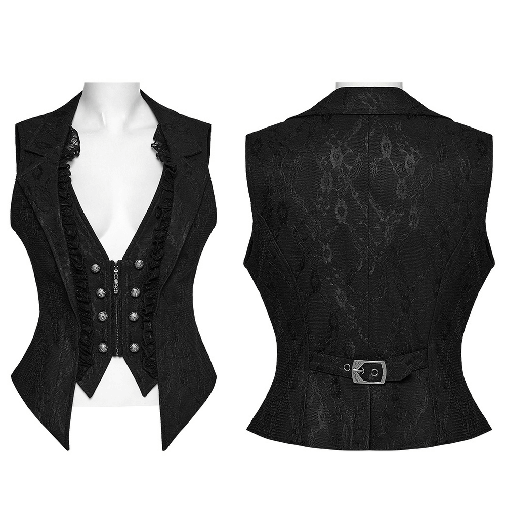 Gothic Black Lace Lapel Waistcoat with Engraved Buttons