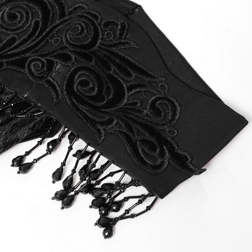 Gothic Black Lace Off-Shoulder Dress with Ruffles and Beads