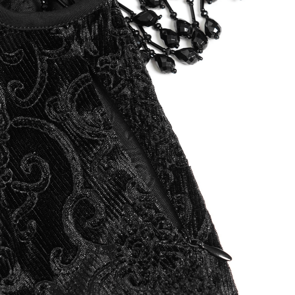 Gothic Black Lace Off-Shoulder Dress with Ruffles and Beads