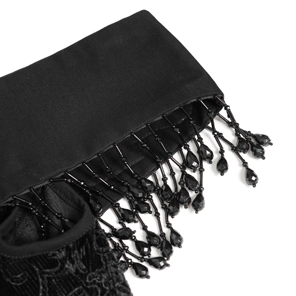 Gothic Black Lace Off-Shoulder Dress with Ruffles and Beads