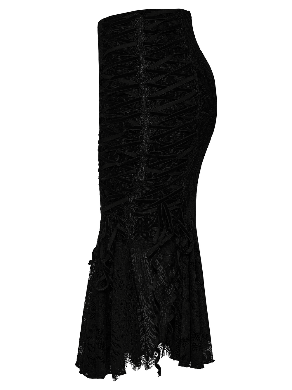 Gothic Black Lace Skirt with Sheer Panels and Straps