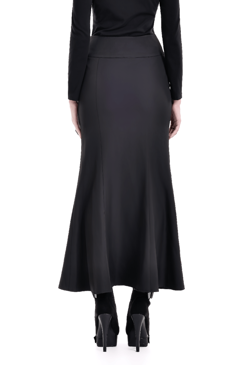 Gothic Black Lace Up Mermaid Maxi Skirt with Mesh