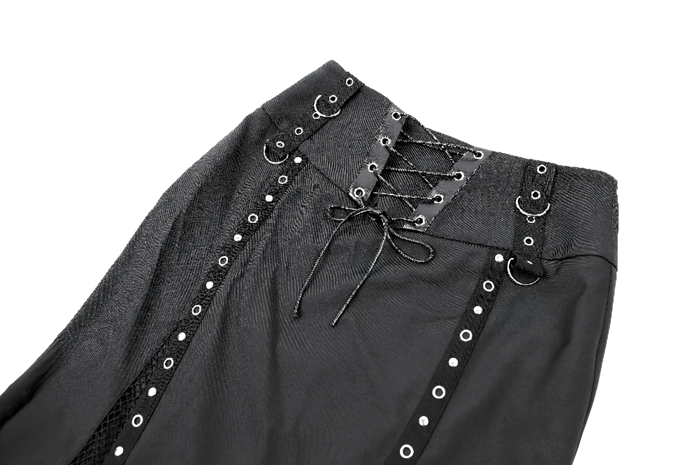 Gothic Black Lace Up Mermaid Maxi Skirt with Mesh
