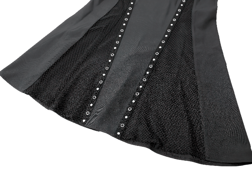 Gothic Black Lace Up Mermaid Maxi Skirt with Mesh