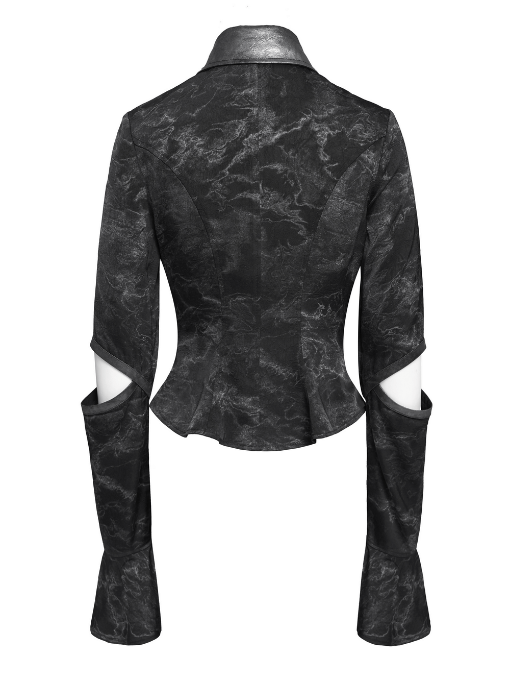 Gothic Black Lace-Up Shirt with Cut-Out Sleeves