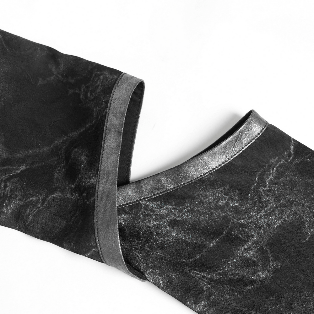 Gothic Black Lace-Up Shirt with Cut-Out Sleeves
