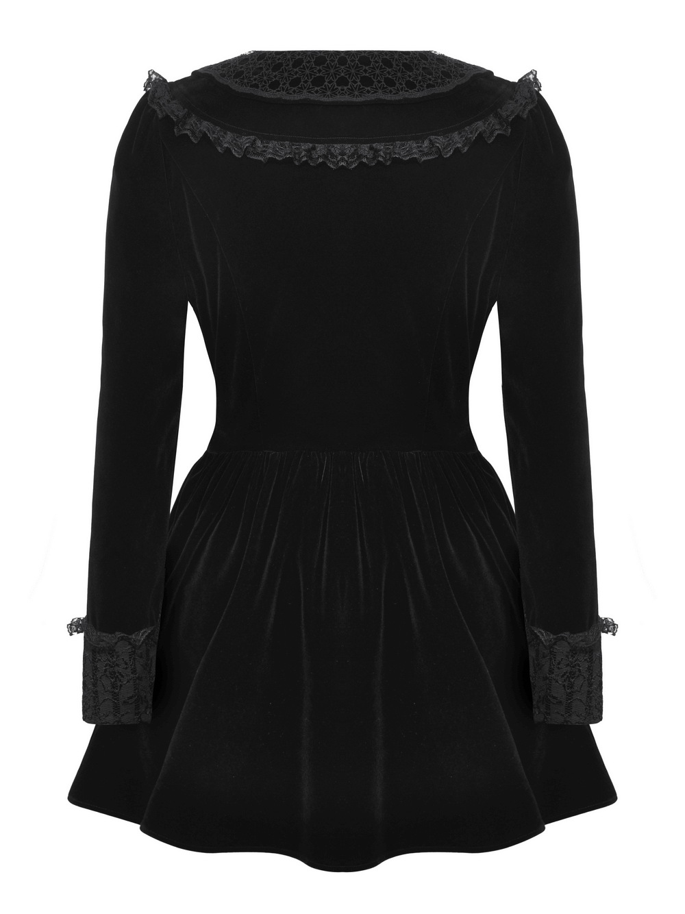 Gothic Black Lace Velvet Dress with Button Details