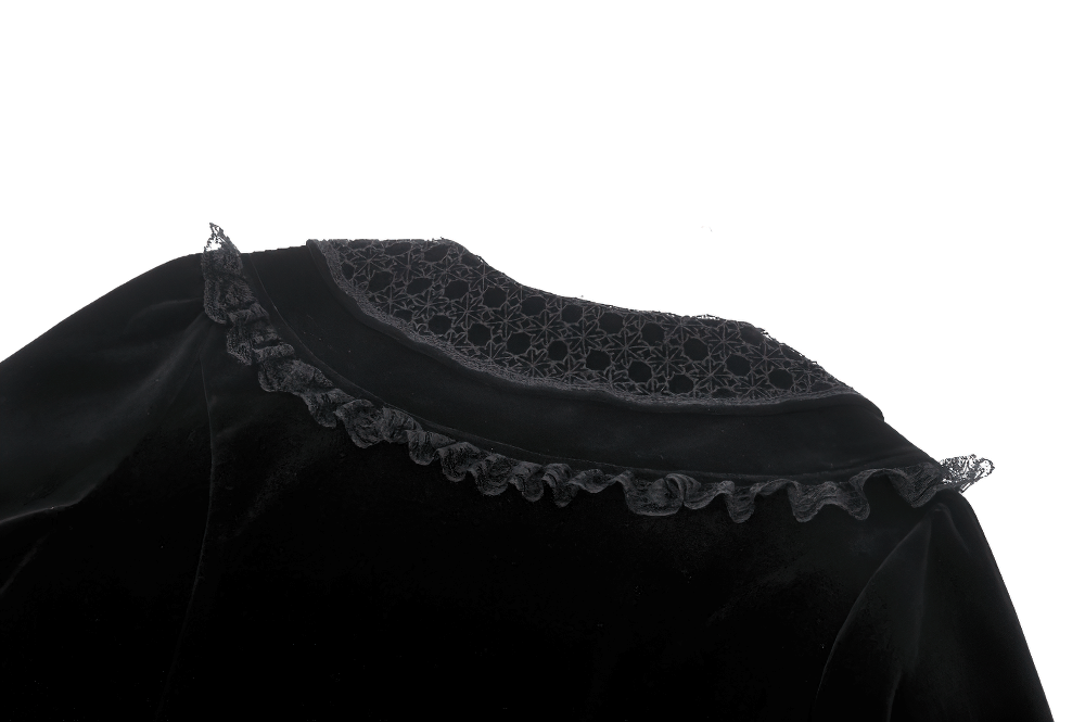 Gothic Black Lace Velvet Dress with Button Details
