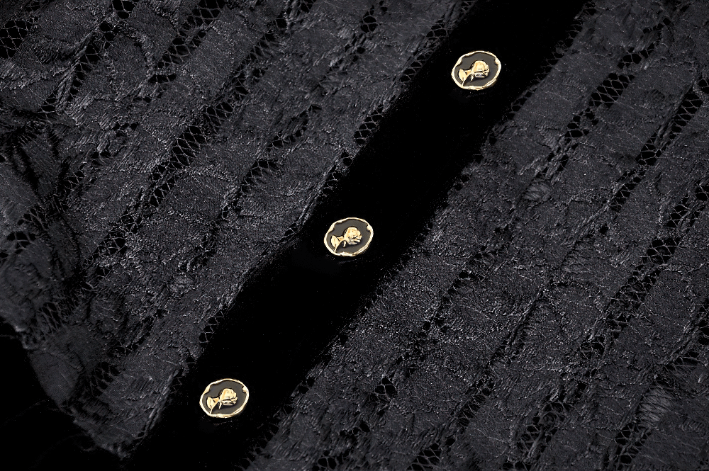 Gothic Black Lace Velvet Dress with Button Details