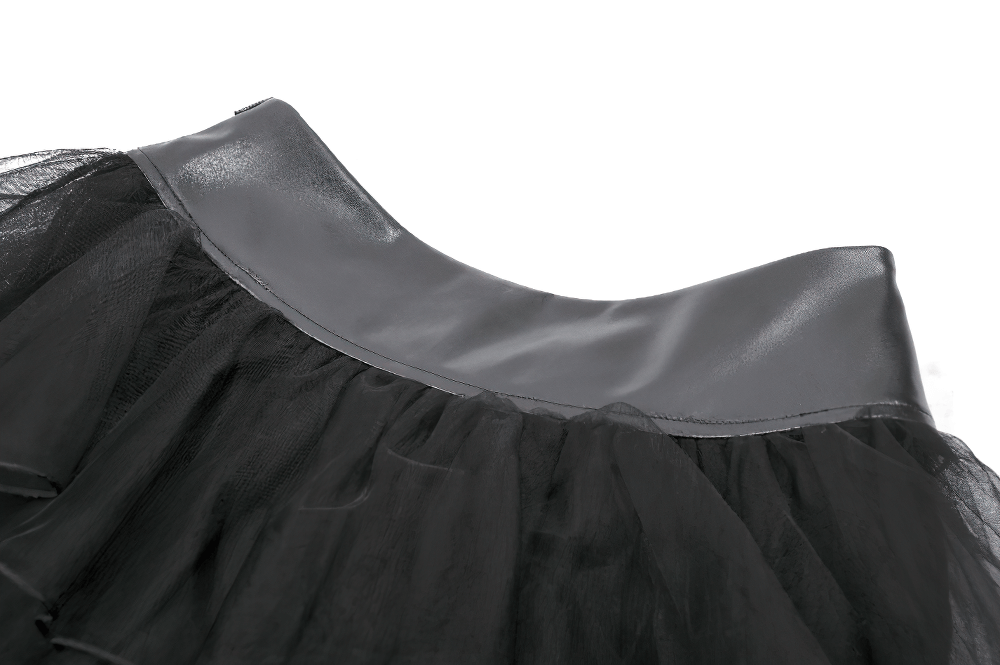 US SALE of Gothic Black Layered Tulle Mini Skirt with Harness Detail