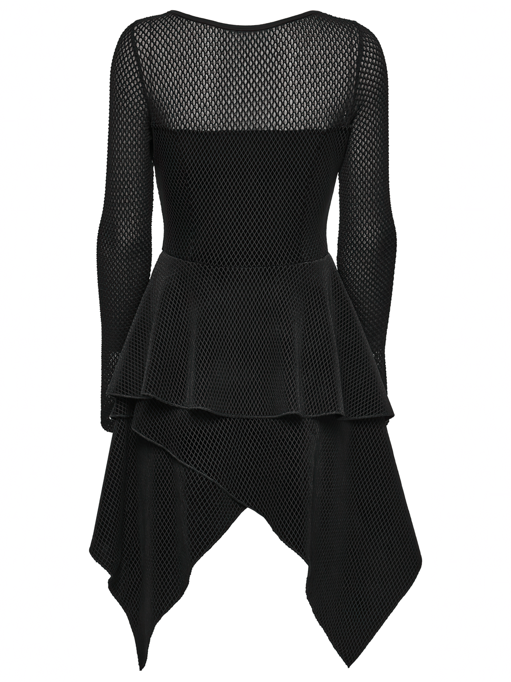 Gothic Black Mesh Dress with Rivet Waist and Layered Hem