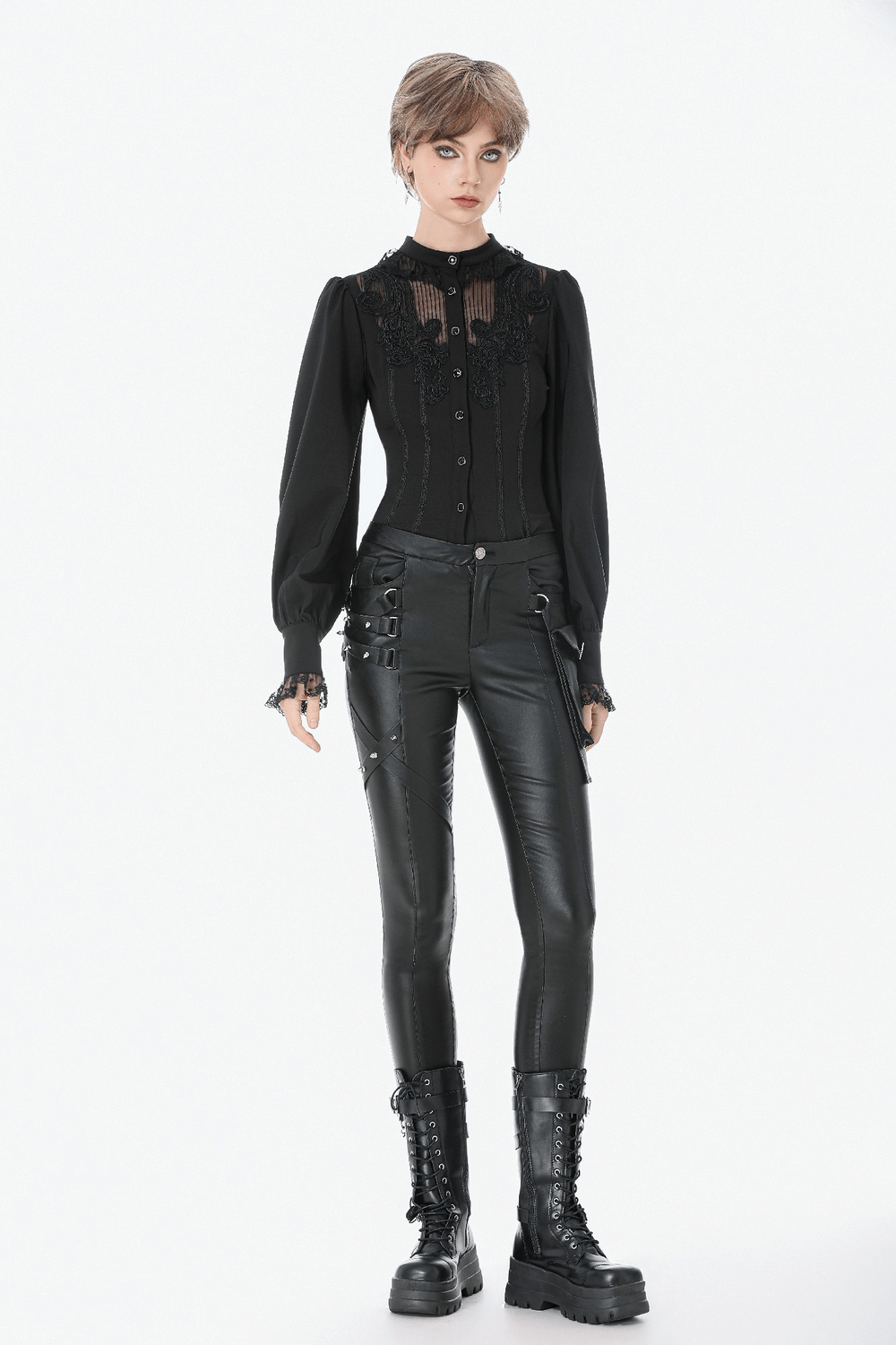 Gothic Black Pants with Buckle Detail and Side Pocket