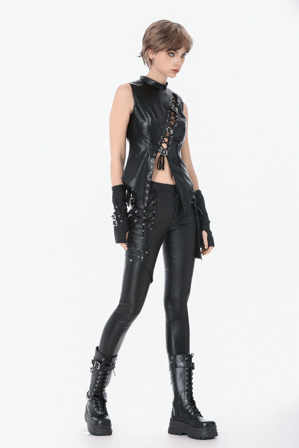 Gothic Black Pants with Buckle Detail and Side Pocket