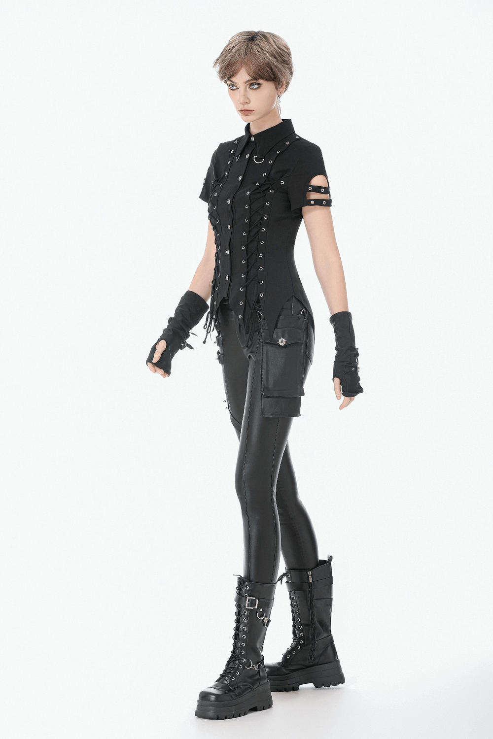 Gothic Black Pants with Buckle Detail and Side Pocket