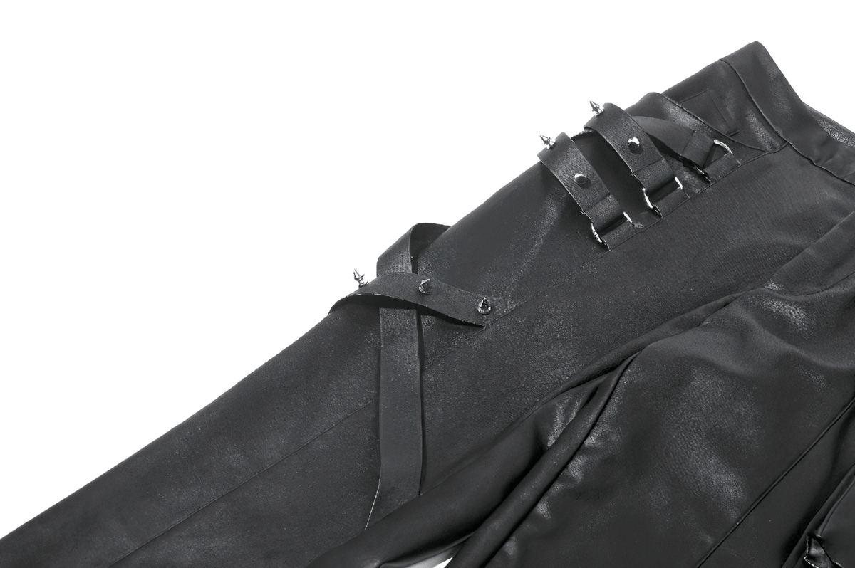 Gothic Black Pants with Buckle Detail and Side Pocket