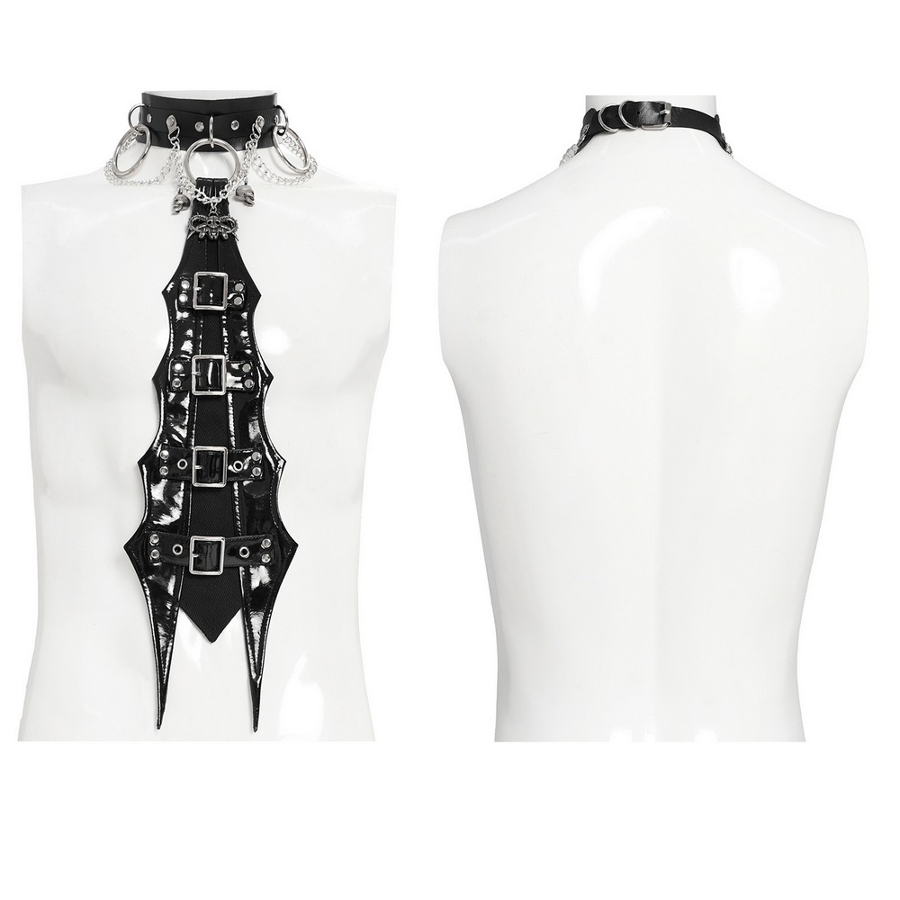 Gothic Black PU Choker with Chains and Buckle Accents