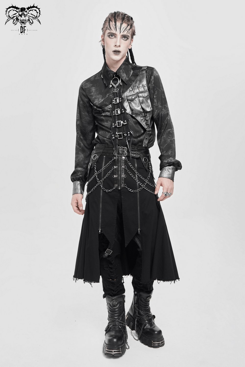 Gothic Black PU Choker with Chains and Buckle Accents