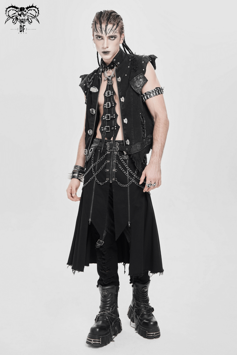 Gothic Black PU Choker with Chains and Buckle Accents