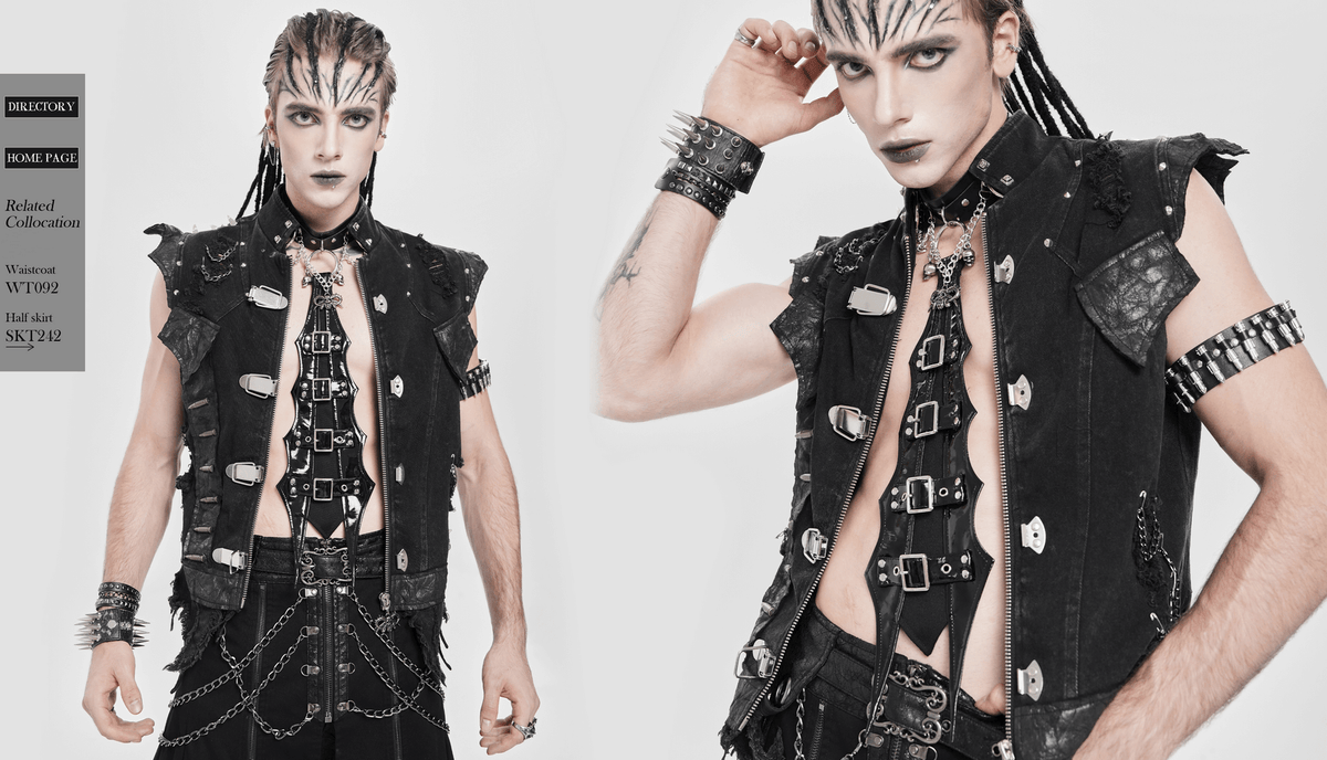 Gothic Black PU Choker with Chains and Buckle Accents