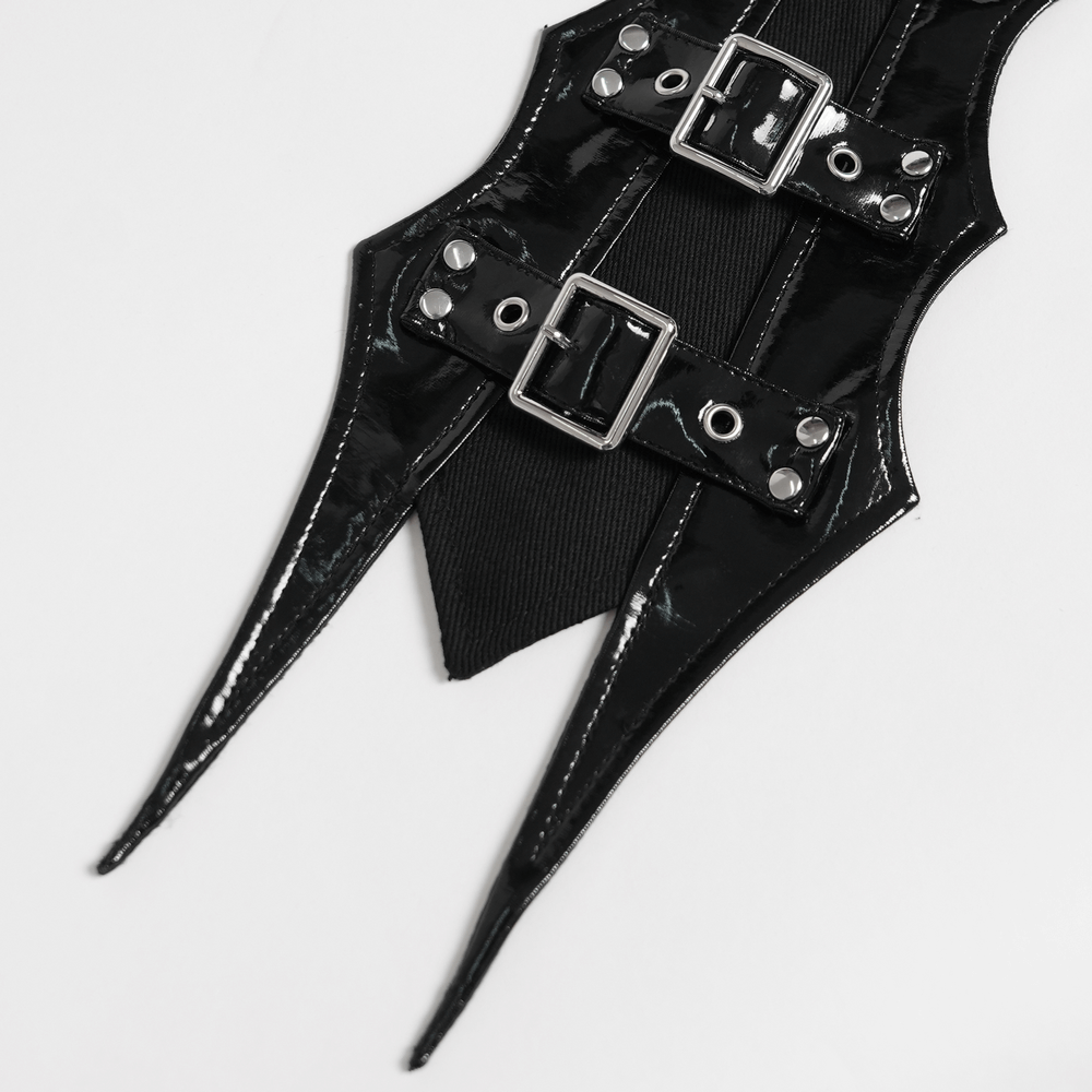 Gothic Black PU Choker with Chains and Buckle Accents