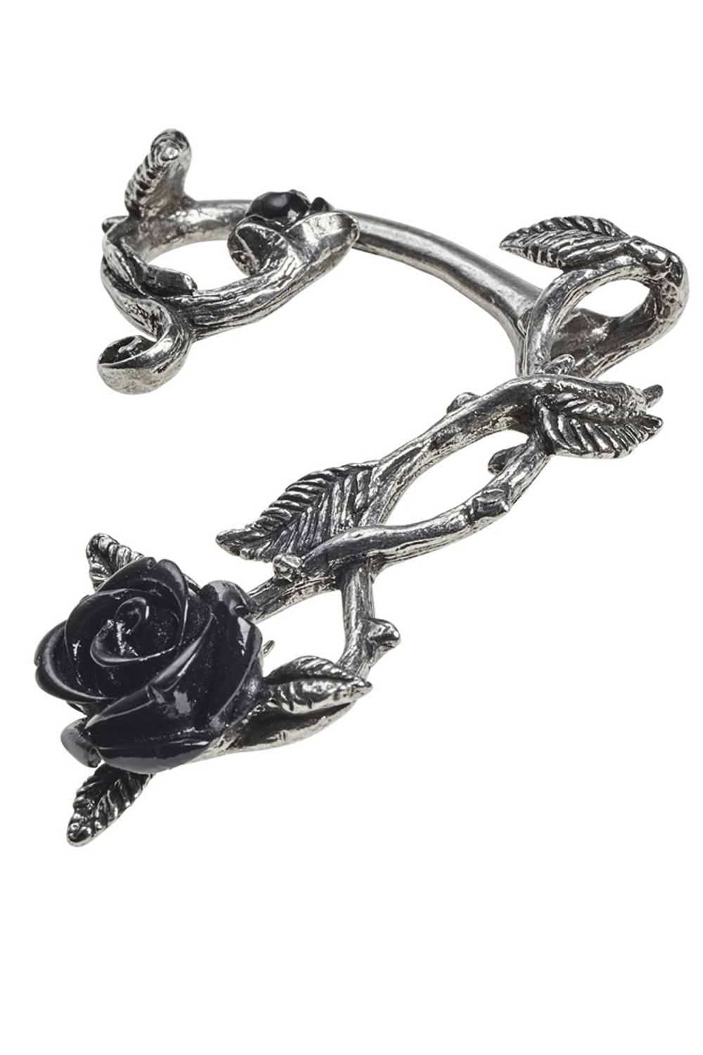 Gothic Black Rose Ear Wrap with Resin Rose Accent
